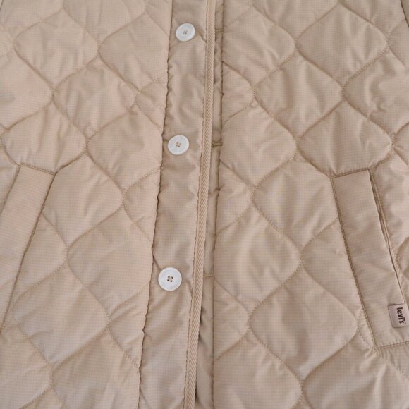 Levi's Marlowe Oversized Cream & Tan Reversible Sherpa Quilted Jacket  XS - Picture 7 of 14